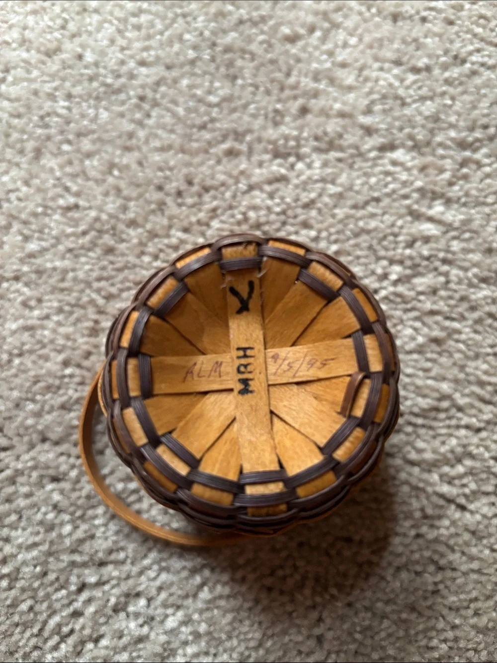 Mini Longaberger Handwoven Small Brown Woven Accent Basket with Handle